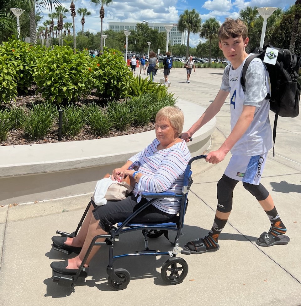 Dash pushing Grandma at Nationals